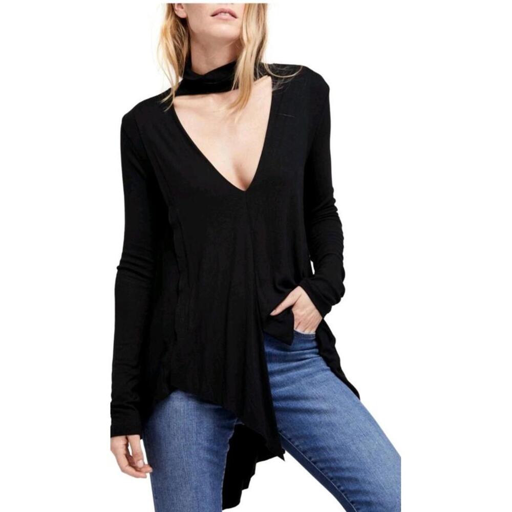 Free People Uptown Turtleneck Tunic in black, featuring a ribbed texture, long S